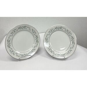 Rose China Japan Louise 3803 Salad Plates Set of 6 Blue Floral Silver Rim 8"